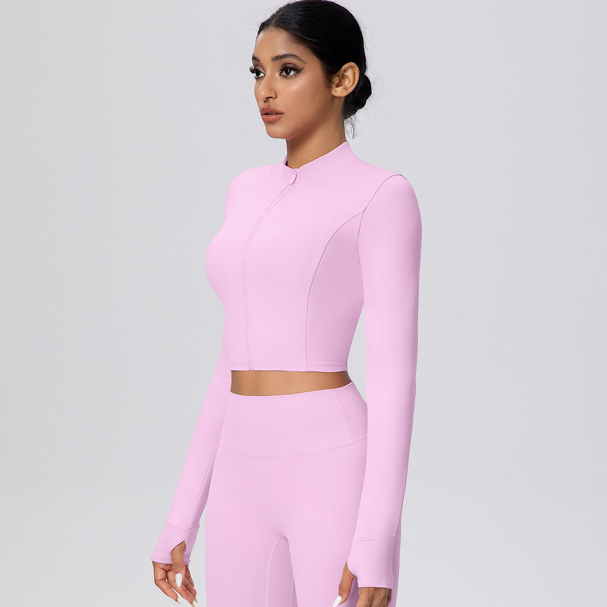 Cropped Zip-Up Long Sleeve Jacket