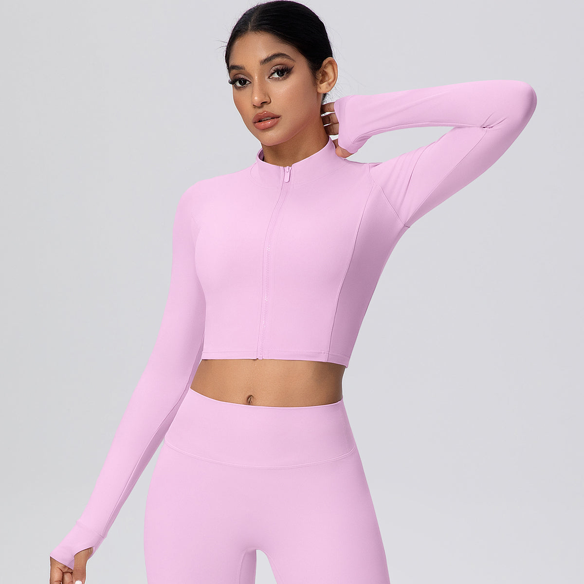 Cropped Zip-Up Long Sleeve Jacket