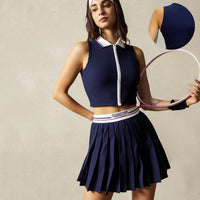 Tennis Set – Front-Zip Polo Vest with Quick-Dry Pleated Skirt