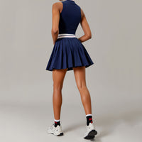 Tennis Set – Front-Zip Polo Vest with Quick-Dry Pleated Skirt