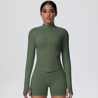 High-Stretch Zip-Up Jacket with Thumbholes