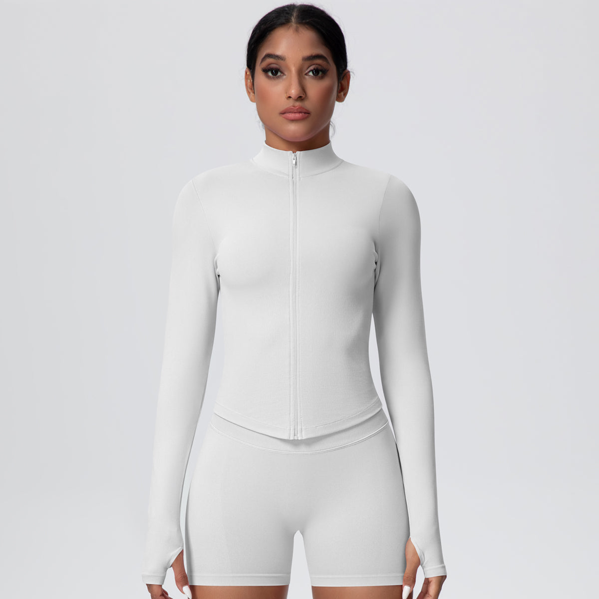 High-Stretch Zip-Up Jacket with Thumbholes