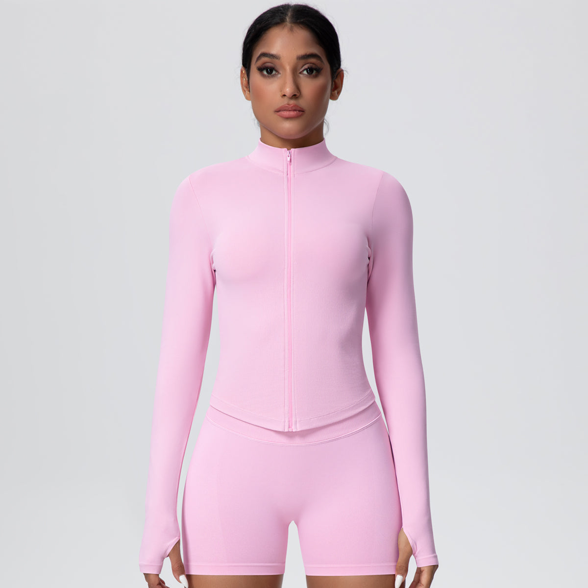 High-Stretch Zip-Up Jacket with Thumbholes