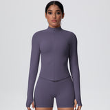 High-Stretch Zip-Up Jacket with Thumbholes