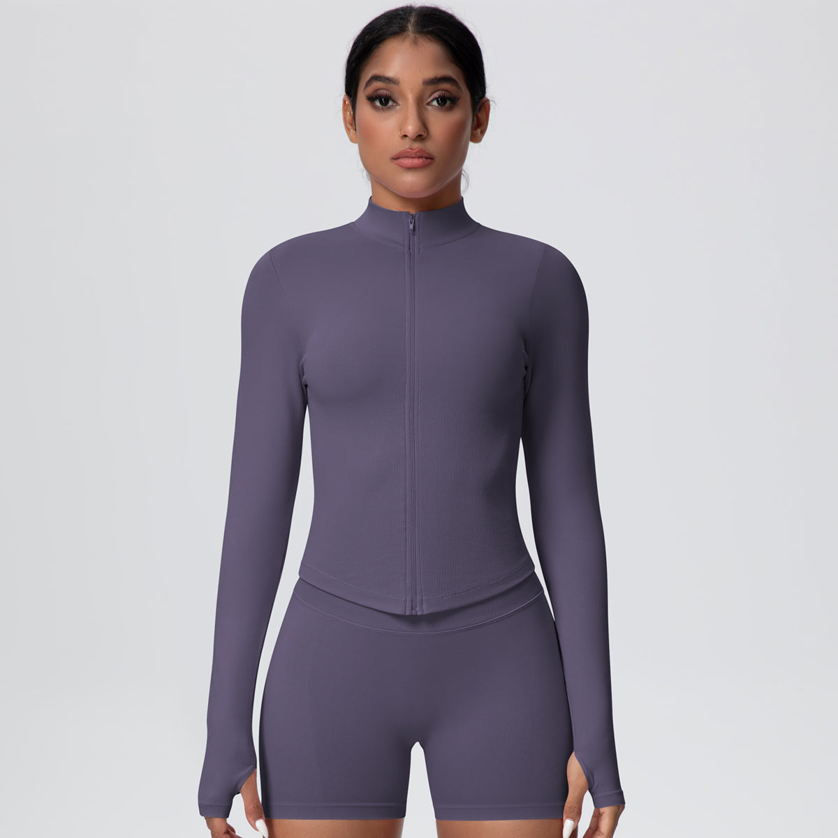 High-Stretch Zip-Up Jacket with Thumbholes