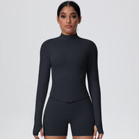 High-Stretch Zip-Up Jacket with Thumbholes