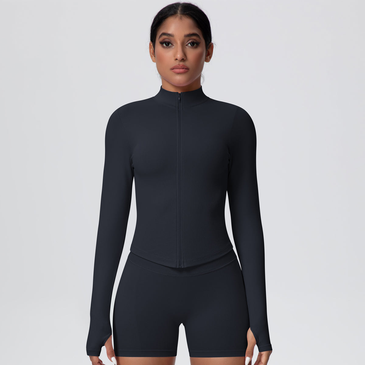 High-Stretch Zip-Up Jacket with Thumbholes