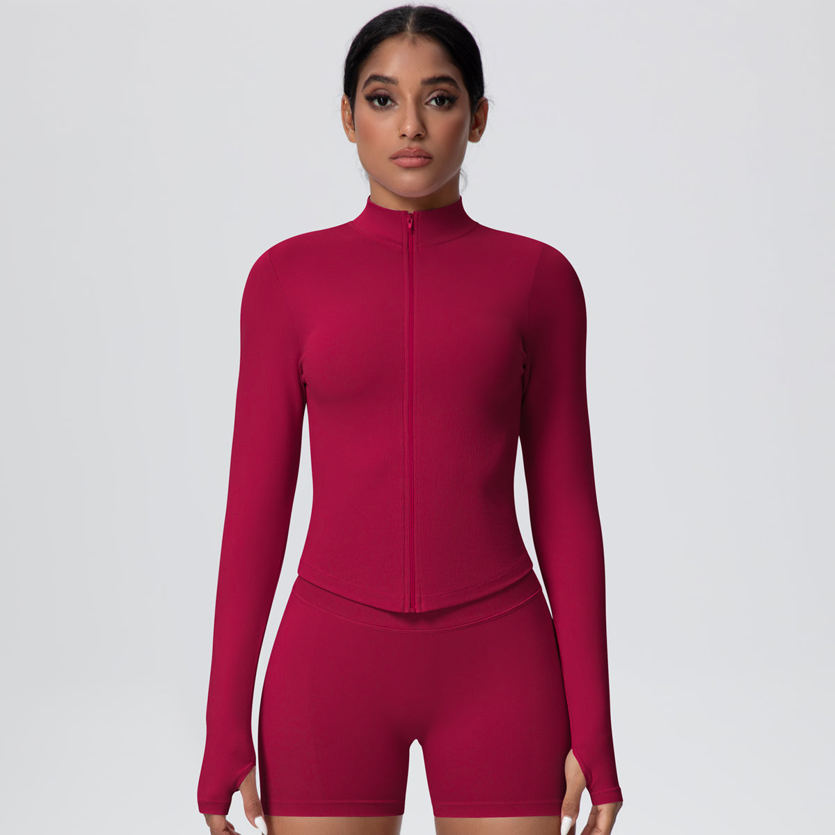 High-Stretch Zip-Up Jacket with Thumbholes