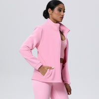 Fleece-Lined Zip-Up Jacket with Stand Collar