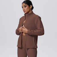 Fleece-Lined Zip-Up Jacket with Stand Collar