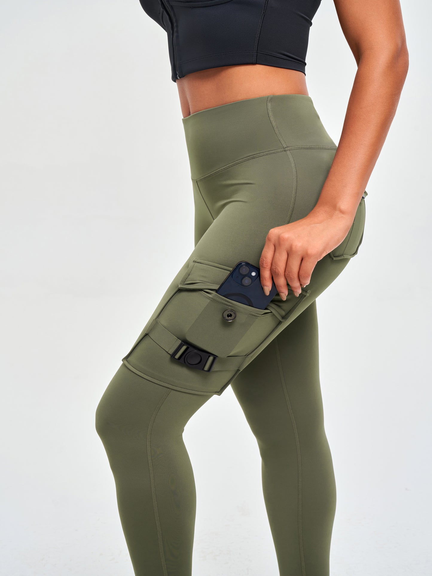 Women's Cargo Style Fitness Pockets Leggings - Olive