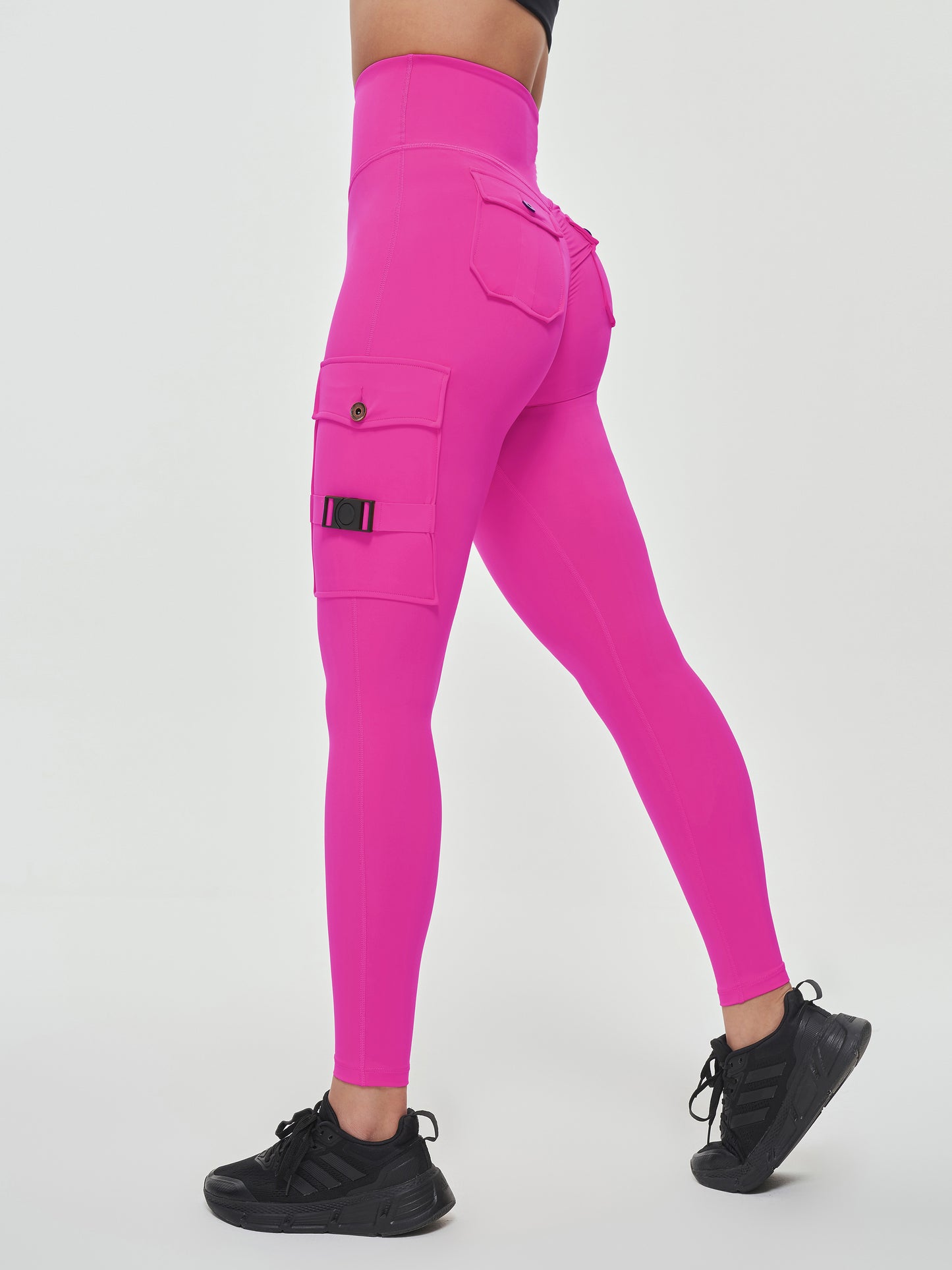 Women's Cargo Style Fitness Pockets Leggings - Fuchsia