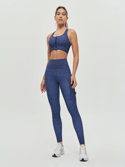 Women's Cargo Style Fitness Pockets Leggings - Denim Blue