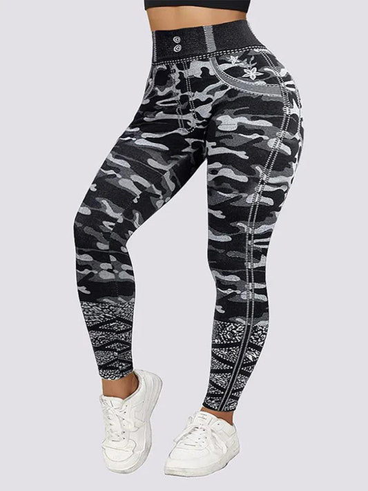 Women's Stretch Pants Sexy Camouflage Faux Denim Leggings Casual Skinny Daily Long Breathable Cropped Pants