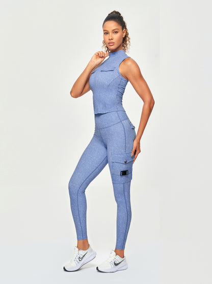 Women's Cargo Style Fitness Pockets Leggings - Light Denim Blue