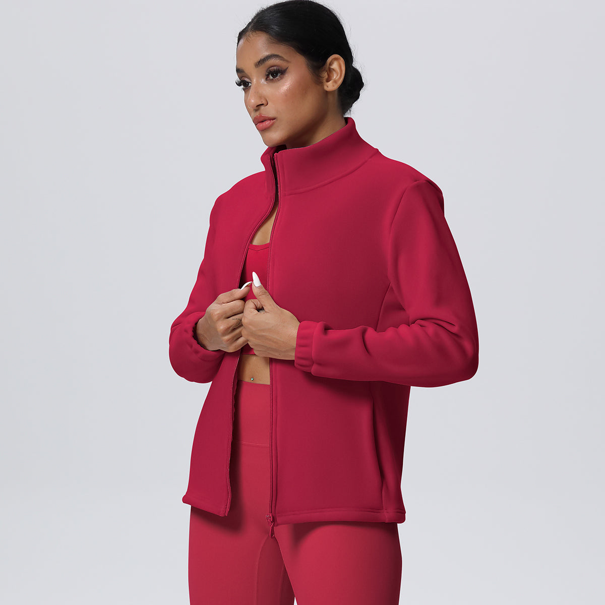 Fleece-Lined Zip-Up Jacket with Stand Collar