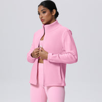 Fleece-Lined Zip-Up Jacket with Stand Collar