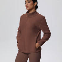 Fleece-Lined Zip-Up Jacket with Stand Collar