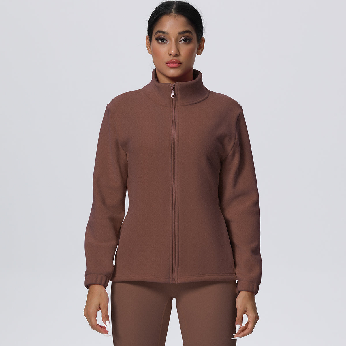 Fleece-Lined Zip-Up Jacket with Stand Collar