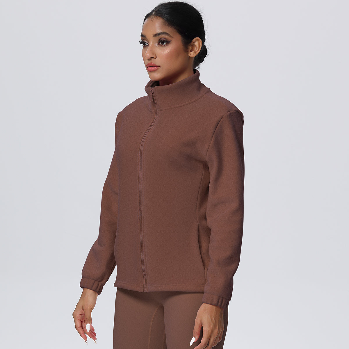 Fleece-Lined Zip-Up Jacket with Stand Collar