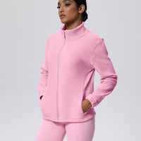 Fleece-Lined Zip-Up Jacket with Stand Collar