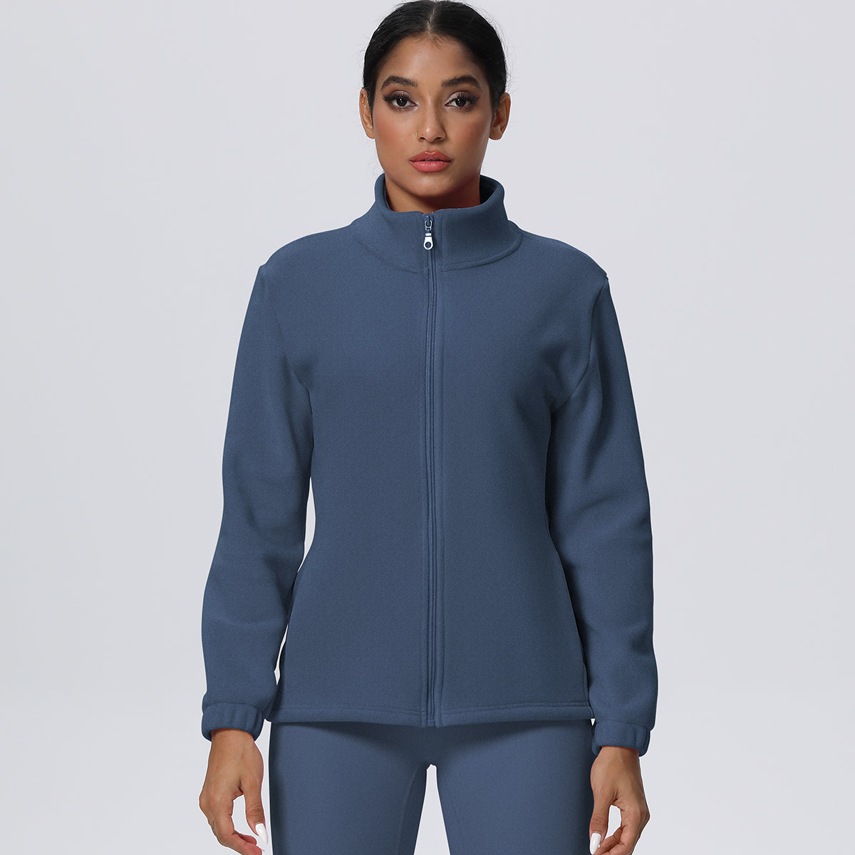 Fleece-Lined Zip-Up Jacket with Stand Collar