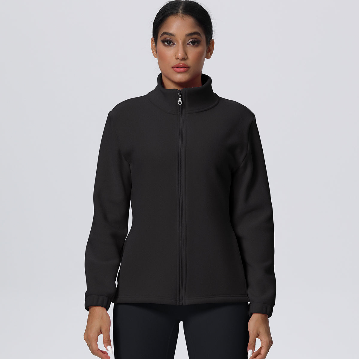 Fleece-Lined Zip-Up Jacket with Stand Collar