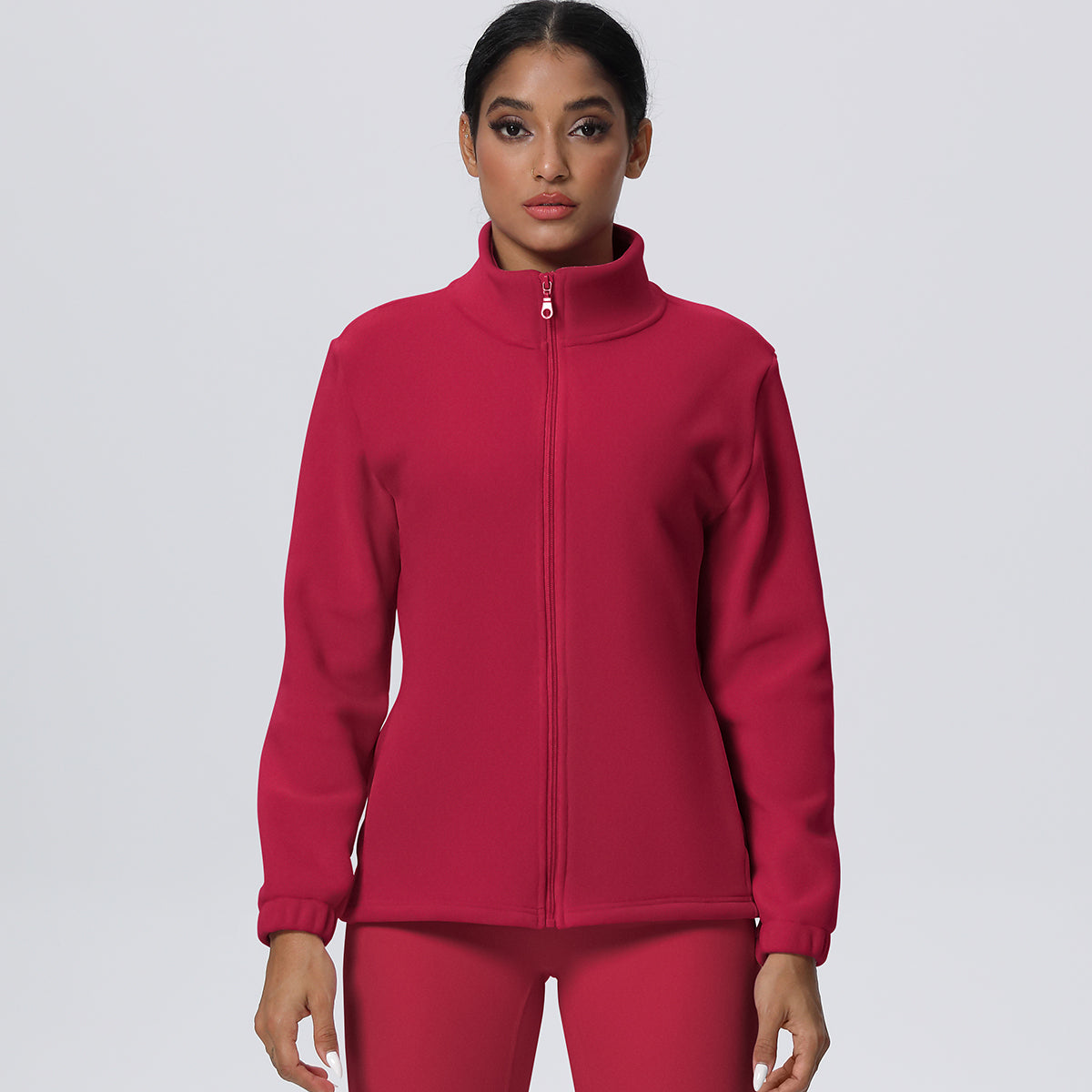 Fleece-Lined Zip-Up Jacket with Stand Collar
