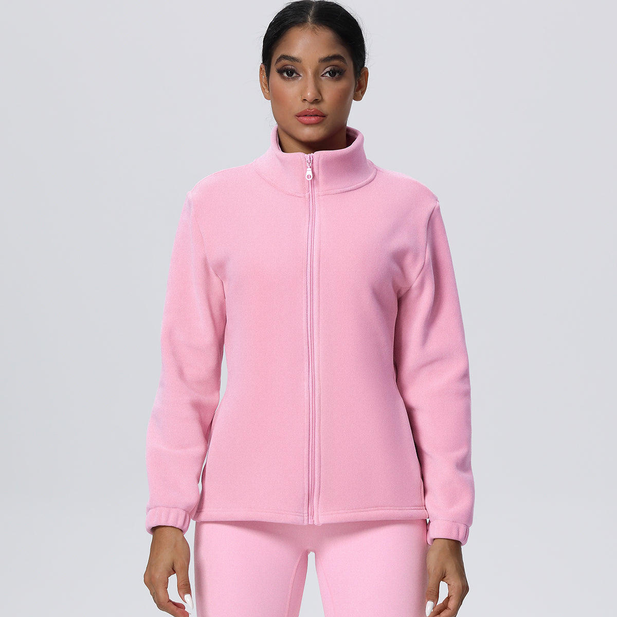 Fleece-Lined Zip-Up Jacket with Stand Collar