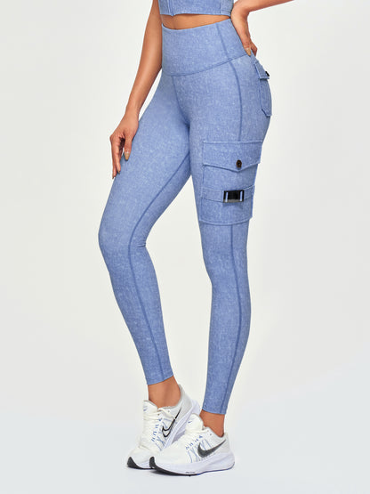 Women's Cargo Style Fitness Pockets Leggings - Light Denim Blue