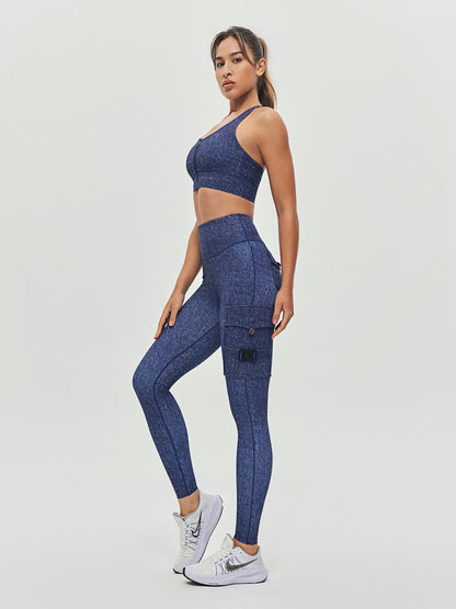 Women's Cargo Style Fitness Pockets Leggings - Denim Blue