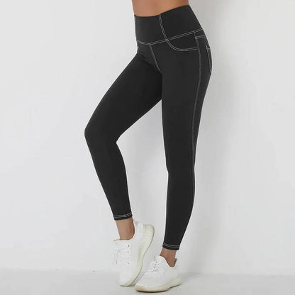 Denim Style High Waist Pocket Leggings - Black