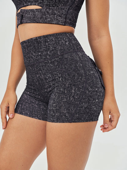 High Waisted Hip Lifting Shorts - Denim Black