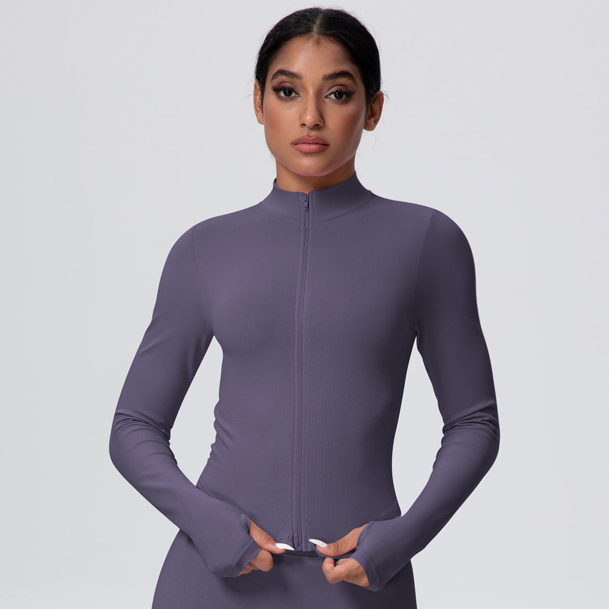 High-Stretch Zip-Up Jacket with Thumbholes