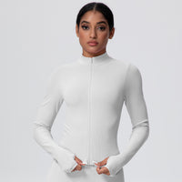 High-Stretch Zip-Up Jacket with Thumbholes