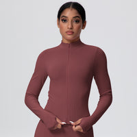 High-Stretch Zip-Up Jacket with Thumbholes