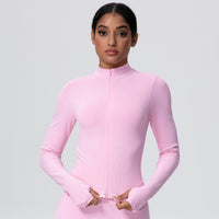 High-Stretch Zip-Up Jacket with Thumbholes