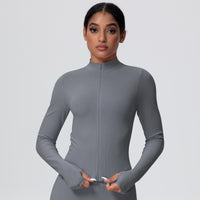 High-Stretch Zip-Up Jacket with Thumbholes