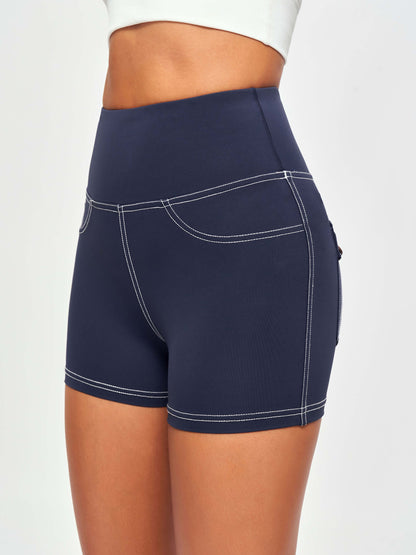 High Waisted Hip Lifting Shorts - Navy Blue