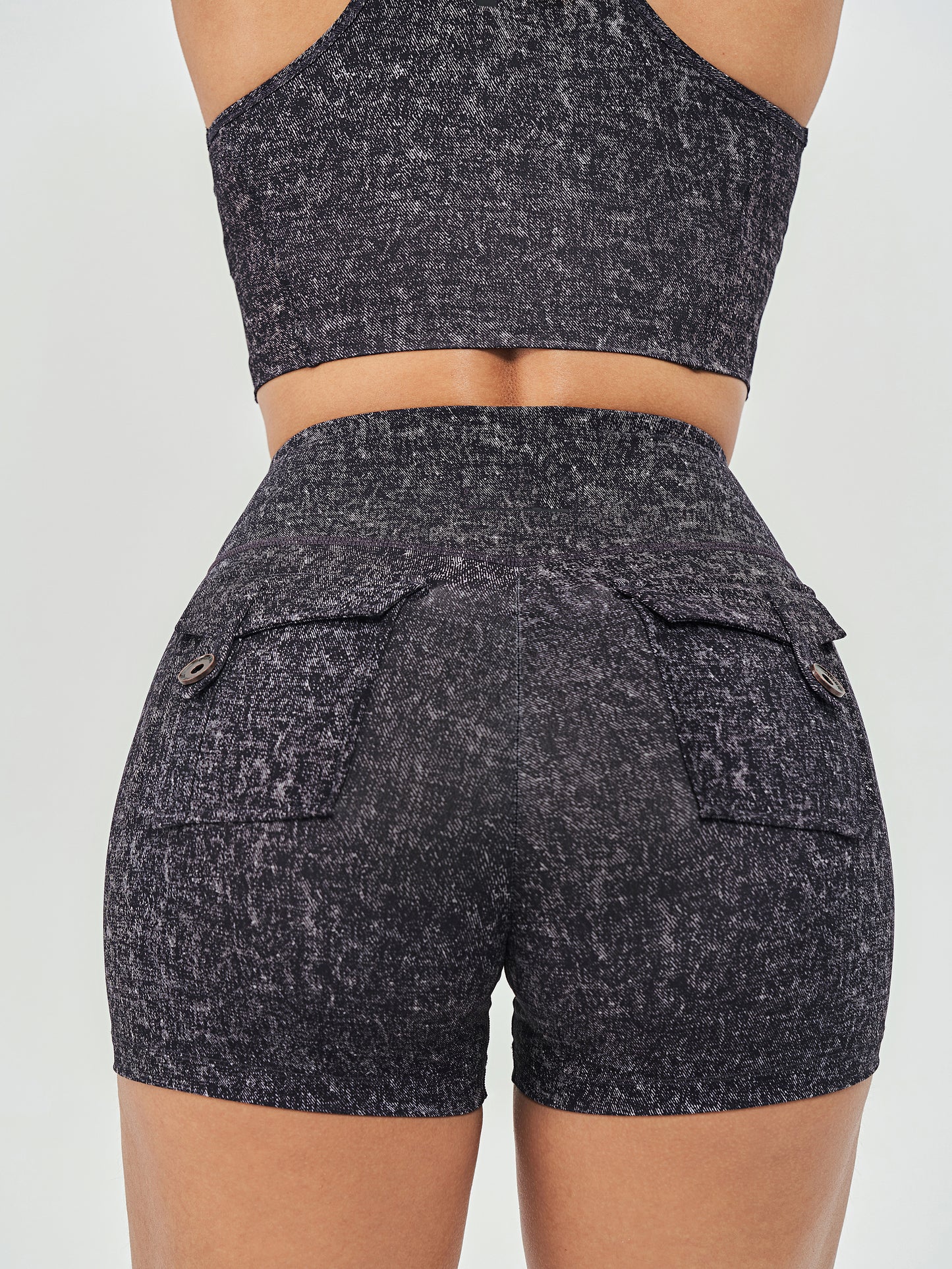 High Waisted Hip Lifting Shorts - Denim Black