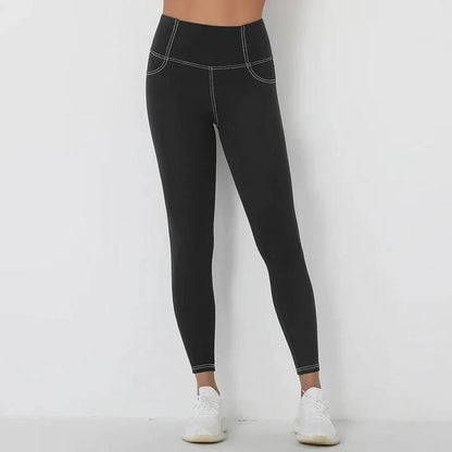 Denim Style High Waist Pocket Leggings - Black