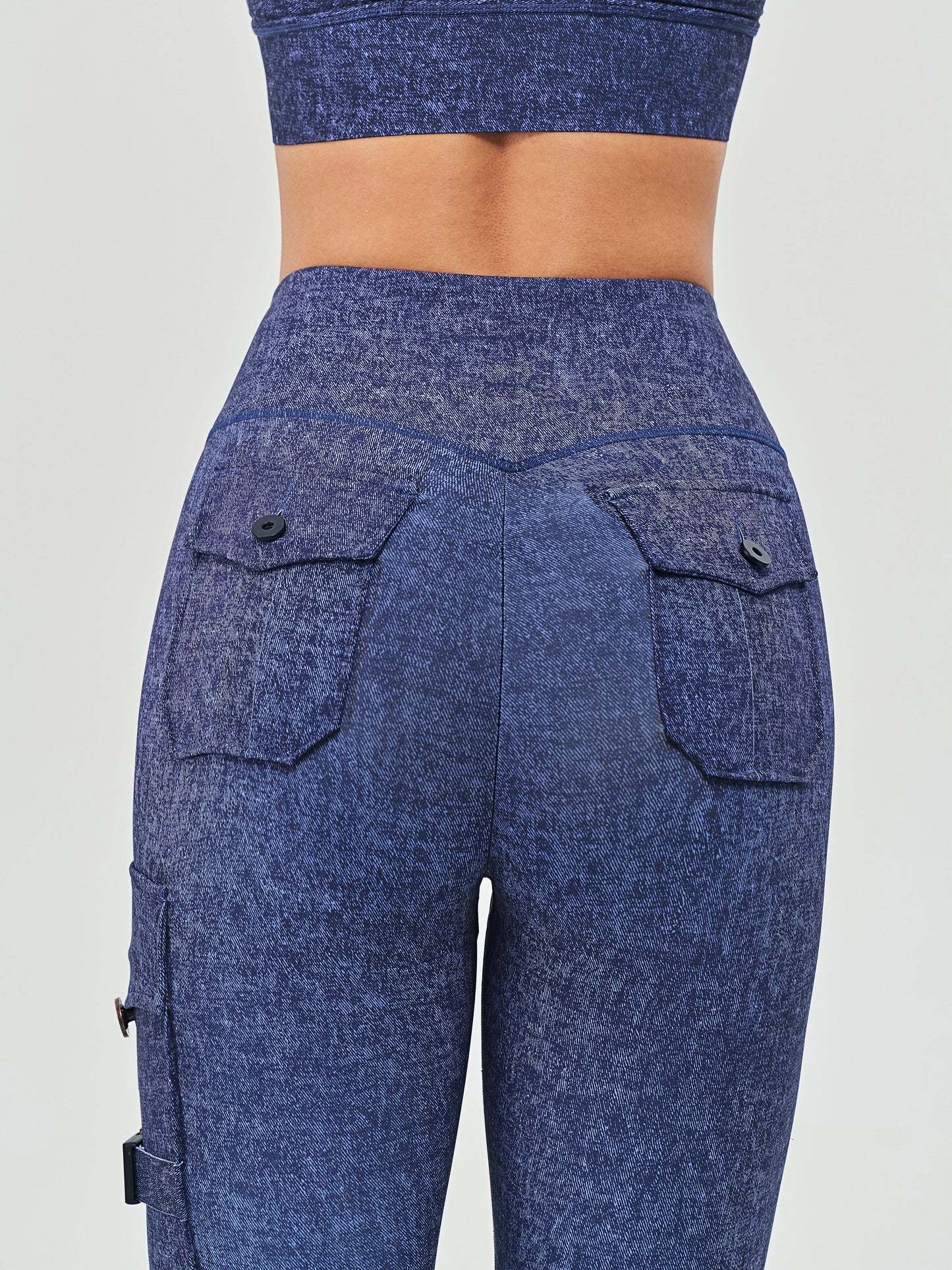 Women's Cargo Style Fitness Pockets Leggings - Denim Blue