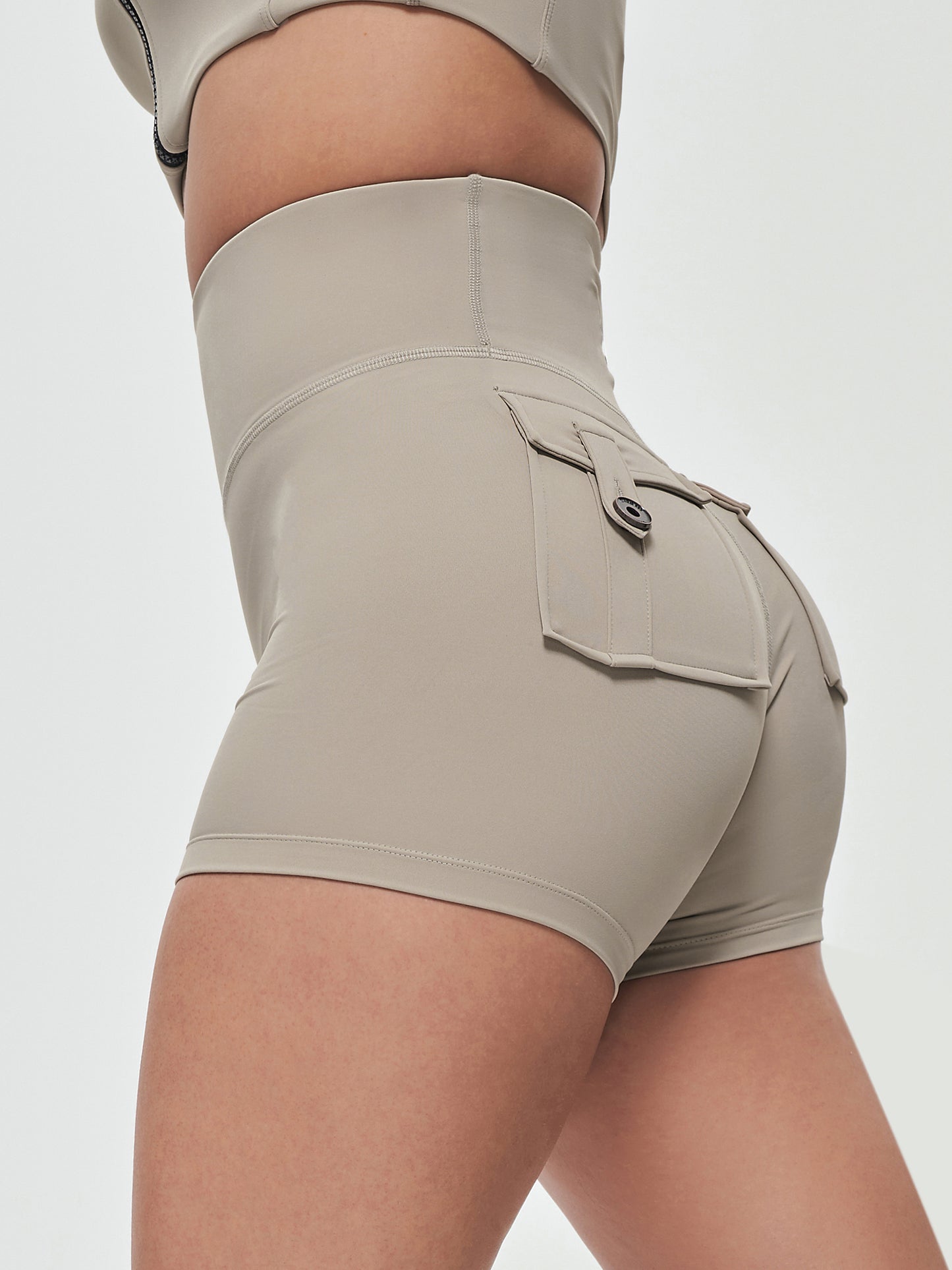 High Waisted Hip Lifting Shorts - Khaki