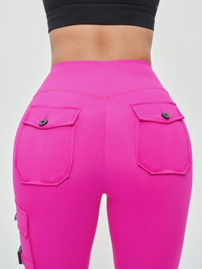 Women's Cargo Style Fitness Pockets Leggings - Fuchsia