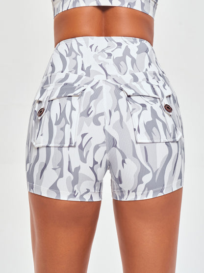 High Waisted Hip Lifting Shorts - White Camo