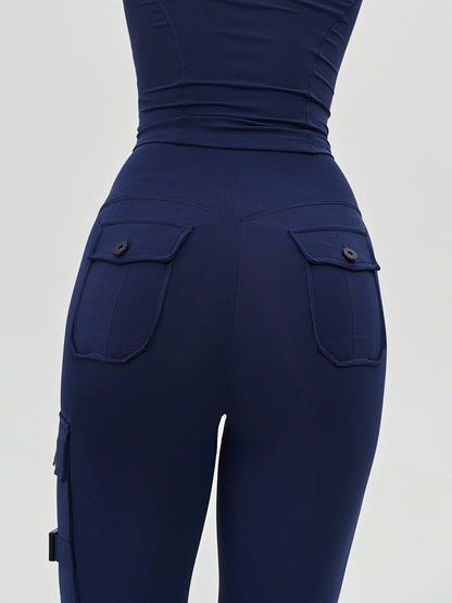 Women's Cargo Style Fitness Pockets Leggings - Navy Blue