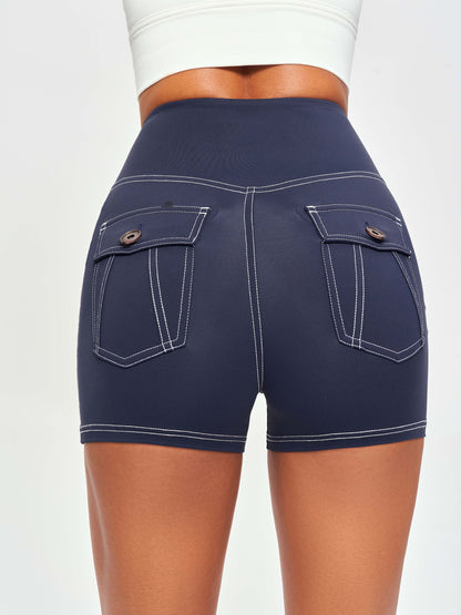 High Waisted Hip Lifting Shorts - Navy Blue