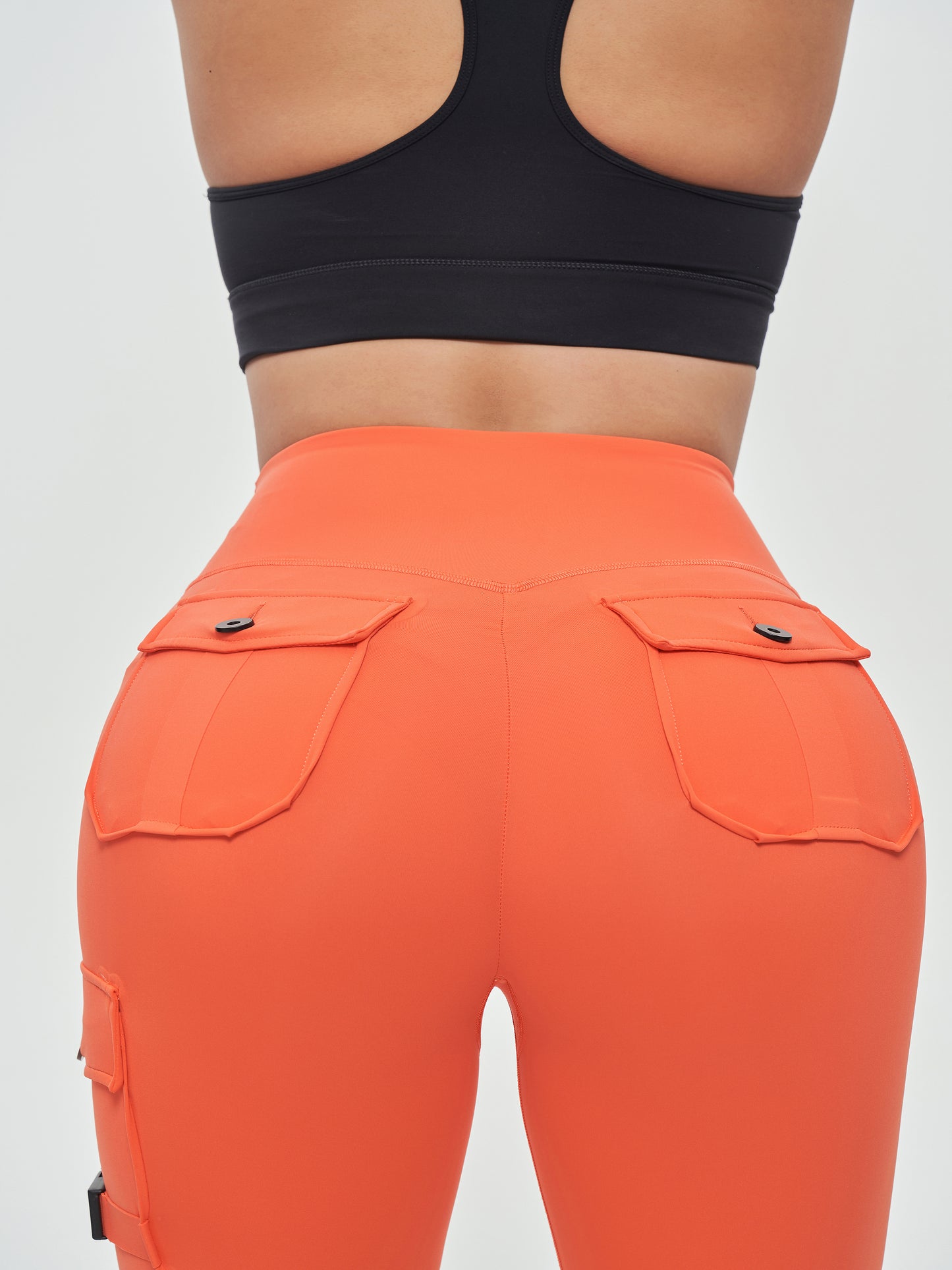 Women's Cargo Style Fitness Pockets Leggings - Orange