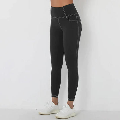 Denim Style High Waist Pocket Leggings - Black