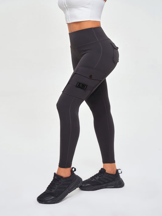 Women's Cargo Style Fitness Pockets Leggings - Gray